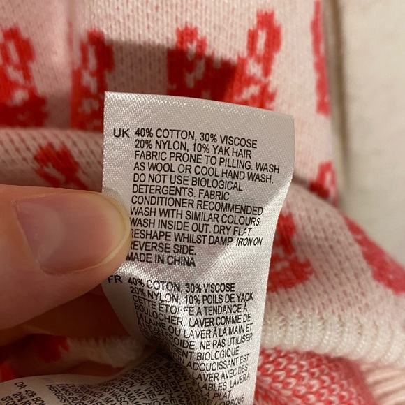 White Stuff CAT Print Striped Cuff Soft Knit Sweater Cream Coral M - Picture 7 of 7